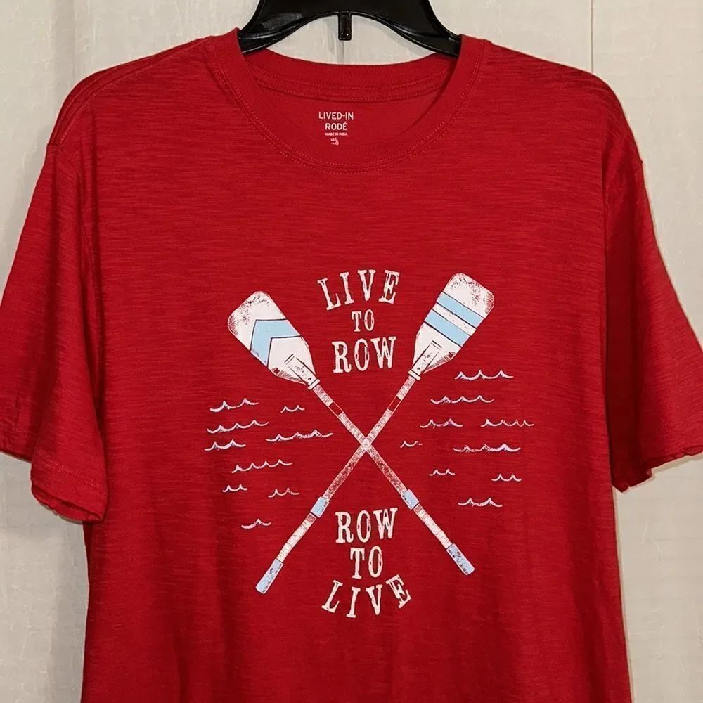 GAP L Clubhouse Modern Red LIVED-IN RODE’ “LIVE TO ROW ROW TO LIVE” Short Sl Tee - Picture 5 of 10
